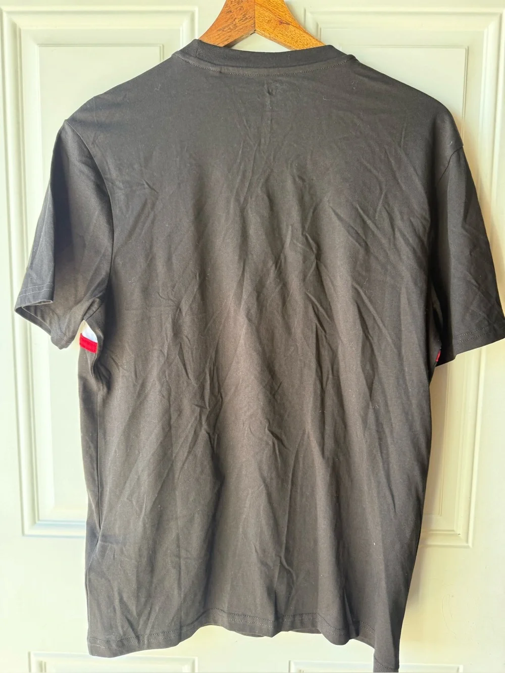 Guess Men's Black Tee with White Chest Panel and Red Stripes - Picture 4 of 4